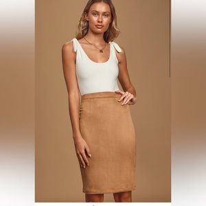 Lulu’s Superpower Tan Suede Pencil Skirt